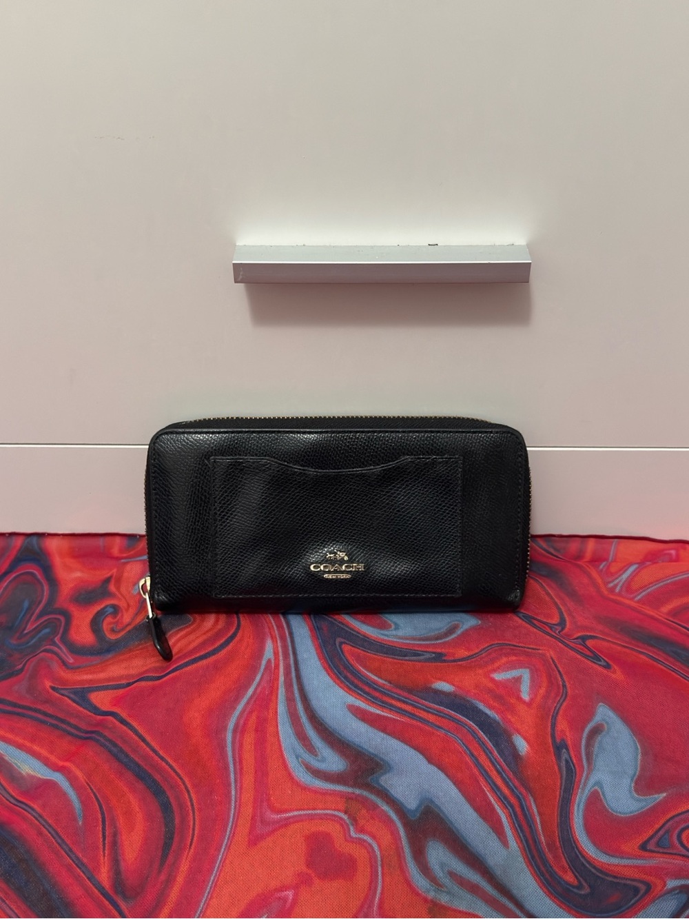 Coach Black Crossgrain Leather Accordion Zip Around Wallet🖤
